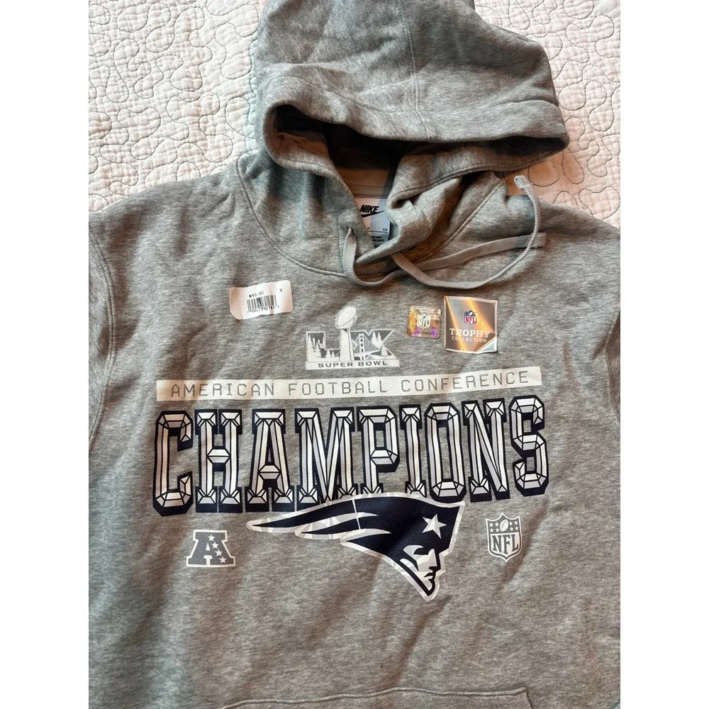 Nike New England Patriots Super Bowl LIII AFC Champions Gray Hoodie Mens Small